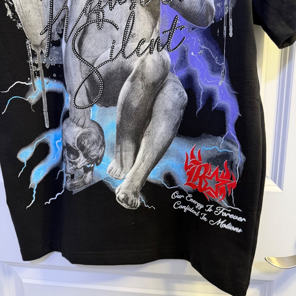 GSTR Refuse to be Silent Angel Skull Graphic Tee Black RGK-10-6115R Small - Picture 8 of 9